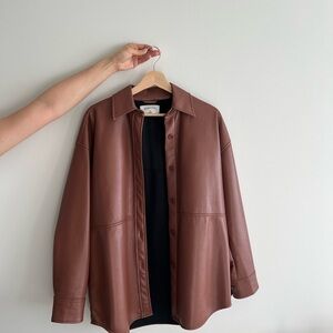 Brown Leather Button-Up Shirt